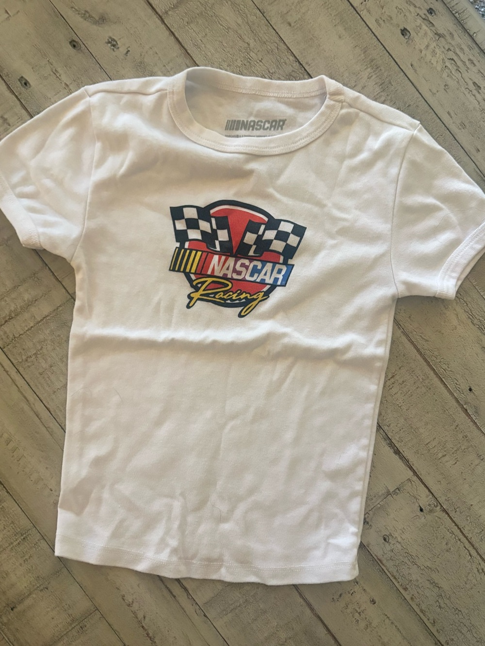 Nascar White Short-Sleeve Tee with Multicolor Racing Logo